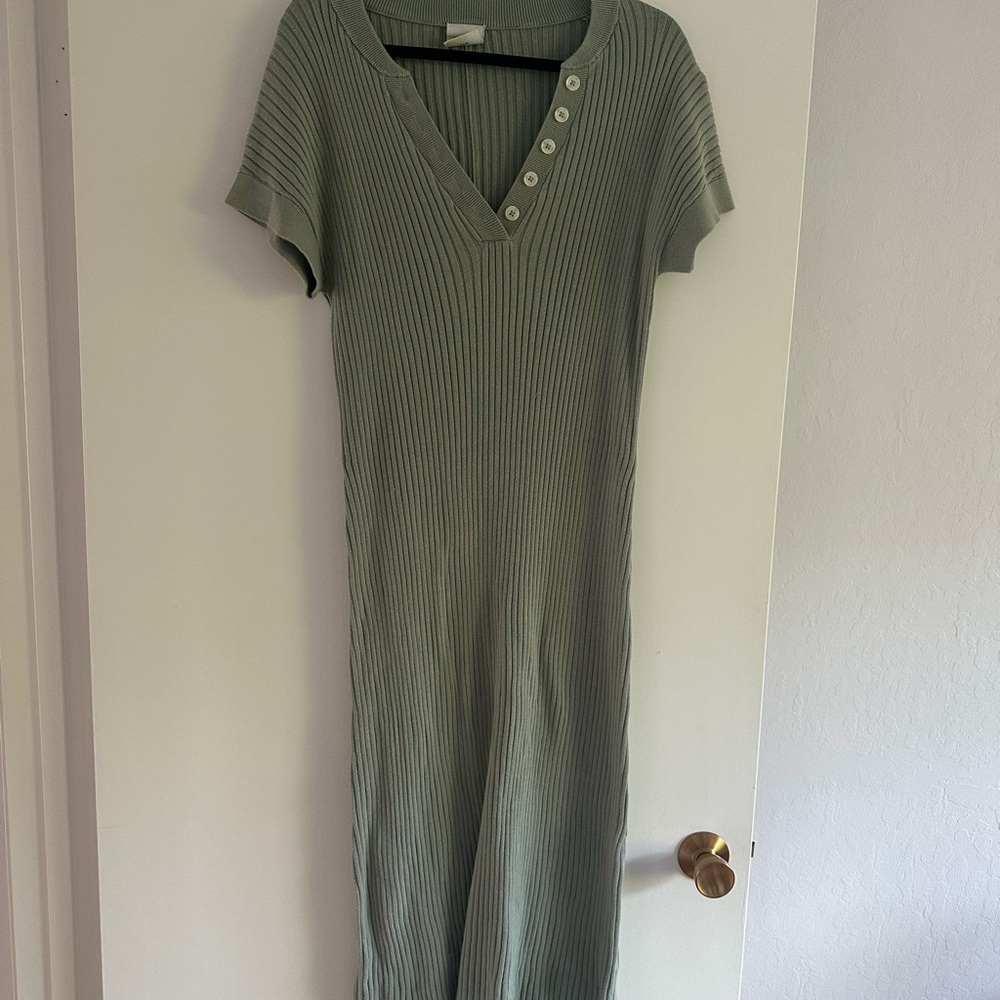 Varley Ribbed Midi Dress in Sage Green